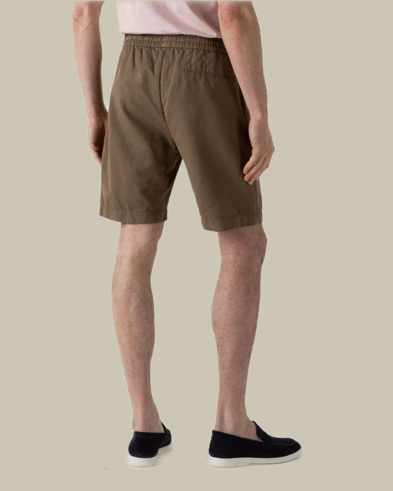 Cotton Linen Drawstring Shorts Dark Tan