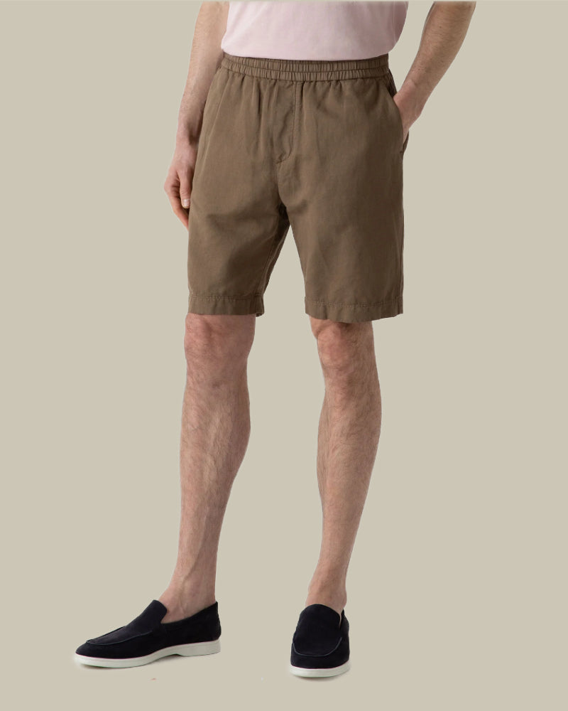 Cotton Linen Drawstring Shorts Dark Tan
