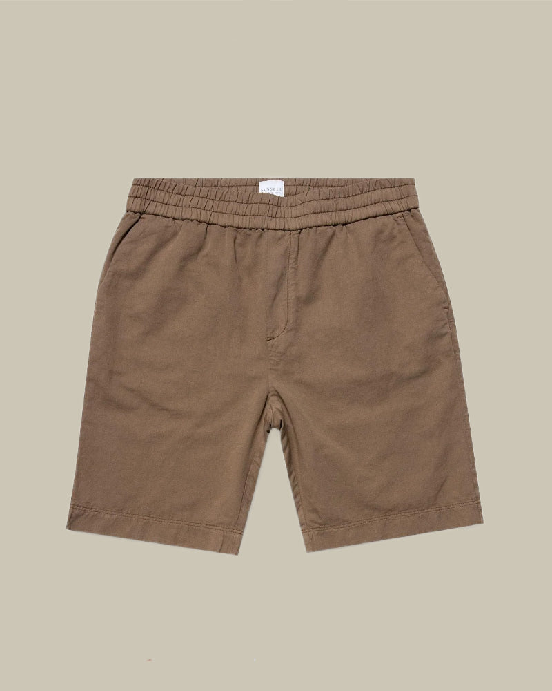 Cotton Linen Drawstring Shorts Dark Tan