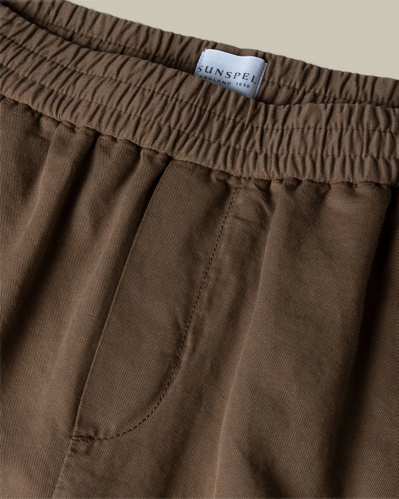 Cotton Linen Drawstring Shorts Dark Tan