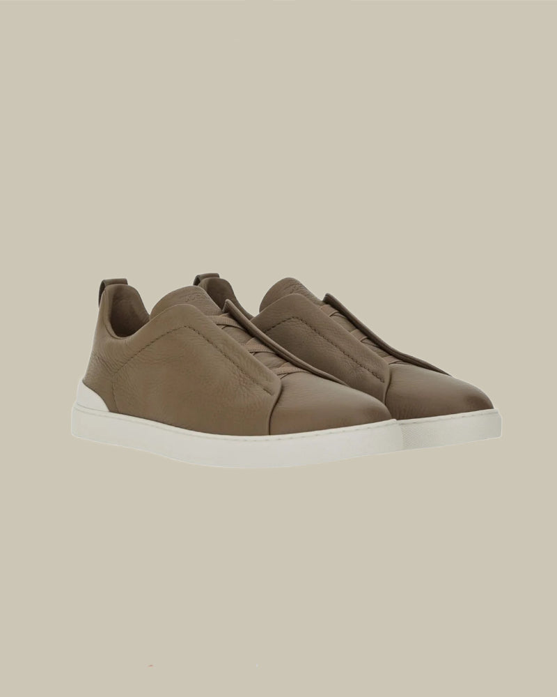 Taupe Deerskin Triple Stitch Sneaker