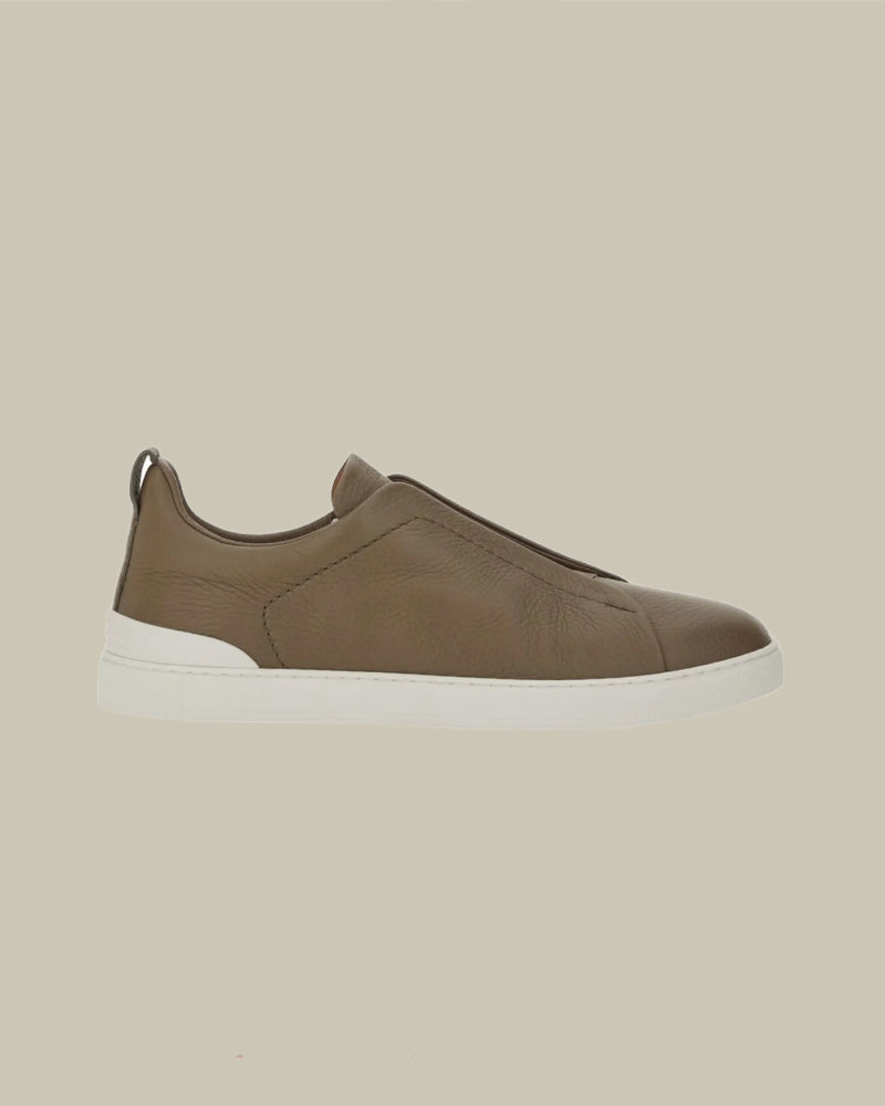 Taupe Deerskin Triple Stitch Sneaker