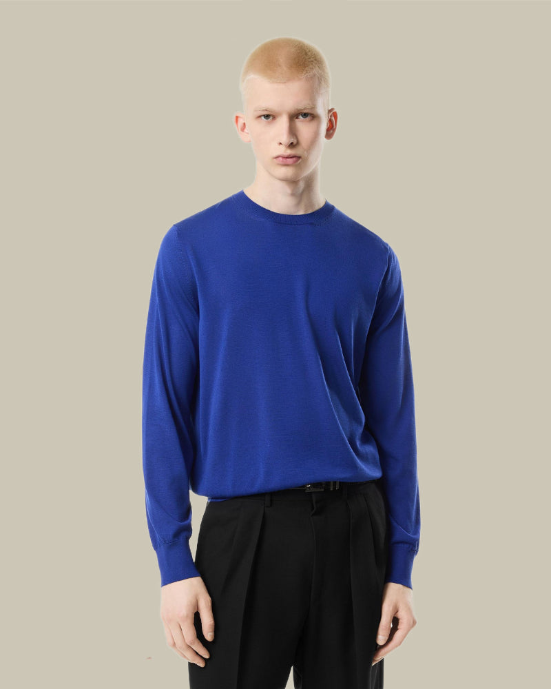 Royal Blue Fluid Silk Crew Neck