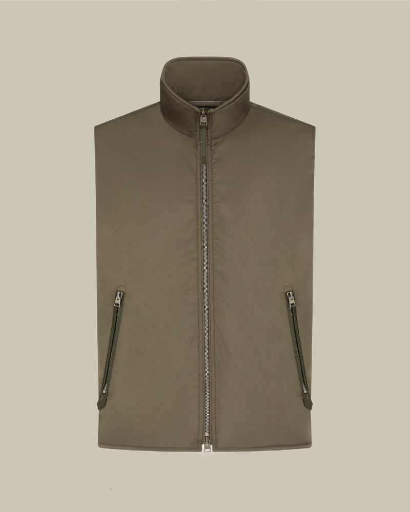 Olive Peach Touch Tech Poplin Cashmere Lined Gilet