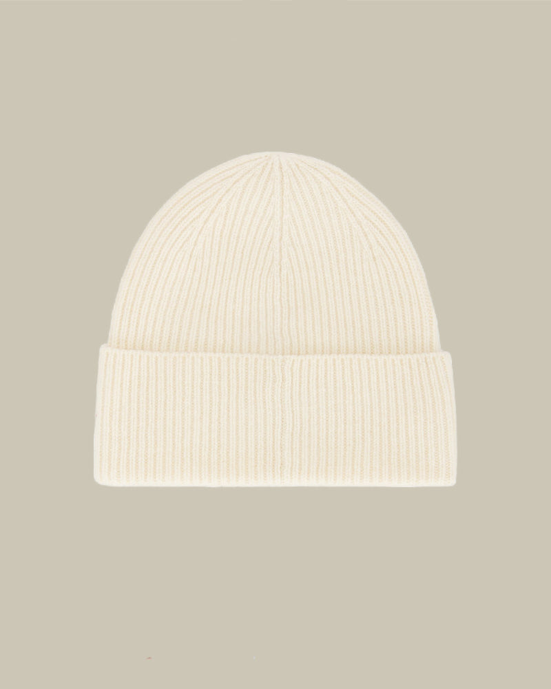 Cream Ribbed Wool Beanie