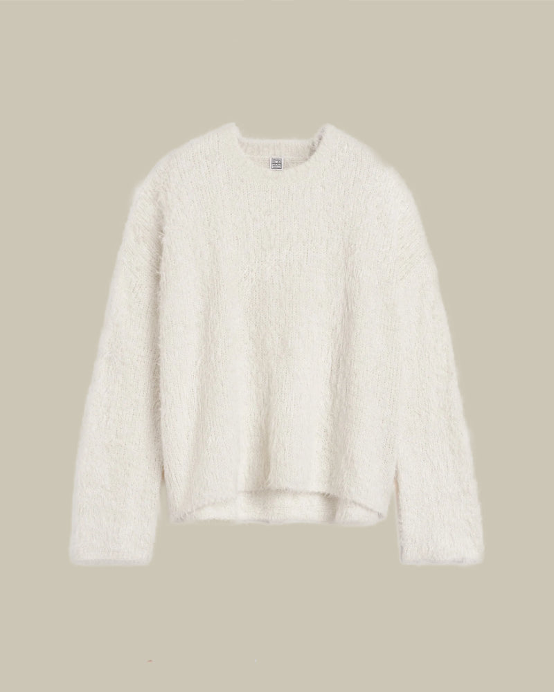 Off White Tussah Textured Silk Crew Neck