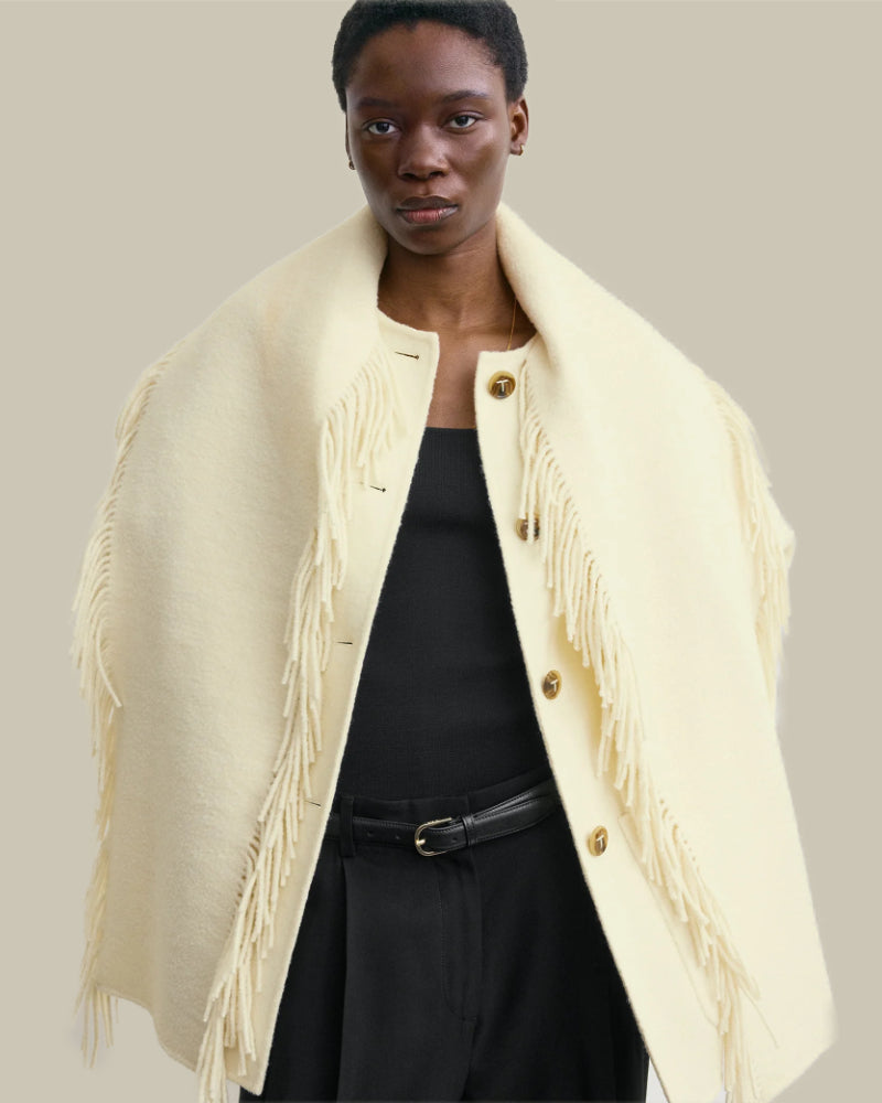 Fringed Scarf Jacket Winter White
