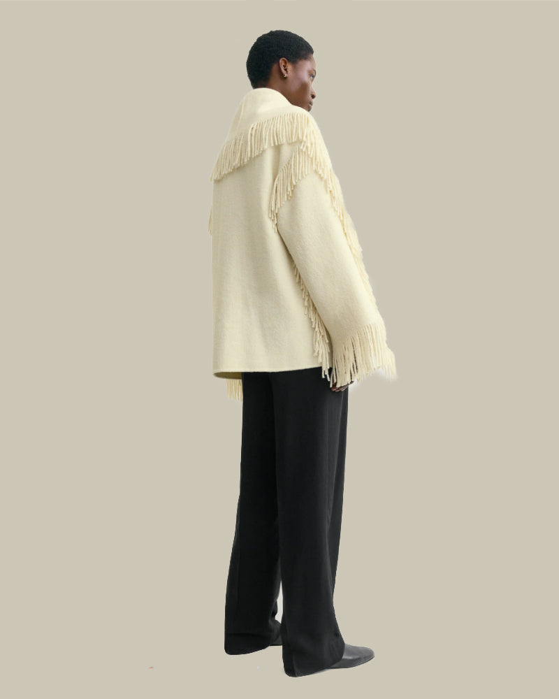 Fringed Scarf Jacket Winter White