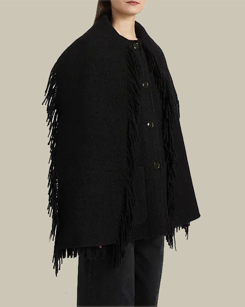 Fringed Scarf Jacket Black