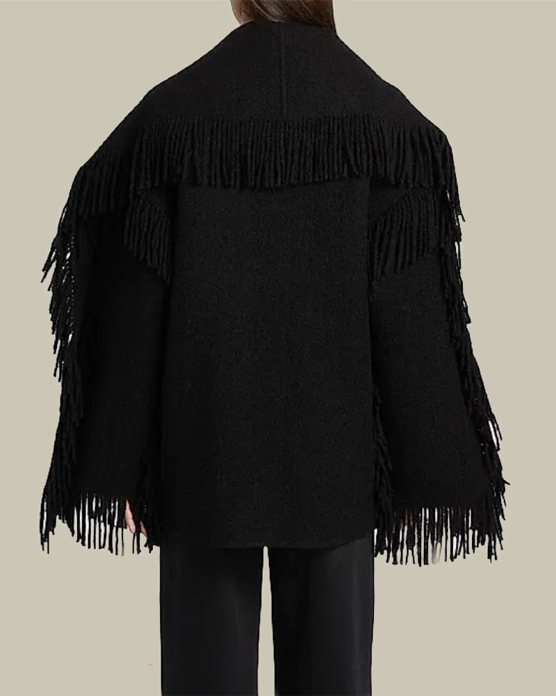 Fringed Scarf Jacket Black