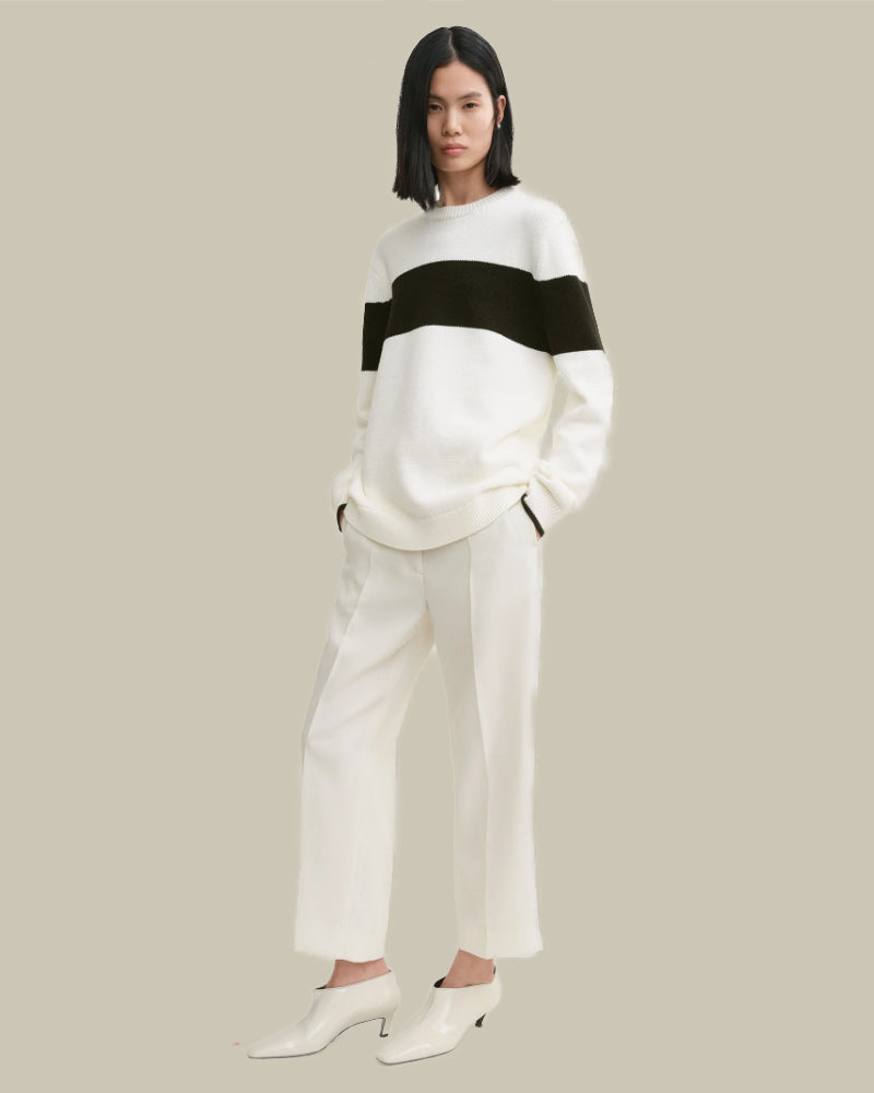 Contrast Stripe Knit White & Black Jumper