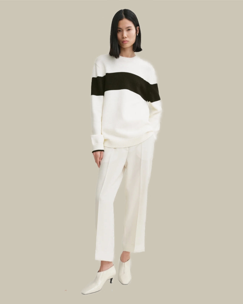 Contrast Stripe Knit White & Black Jumper