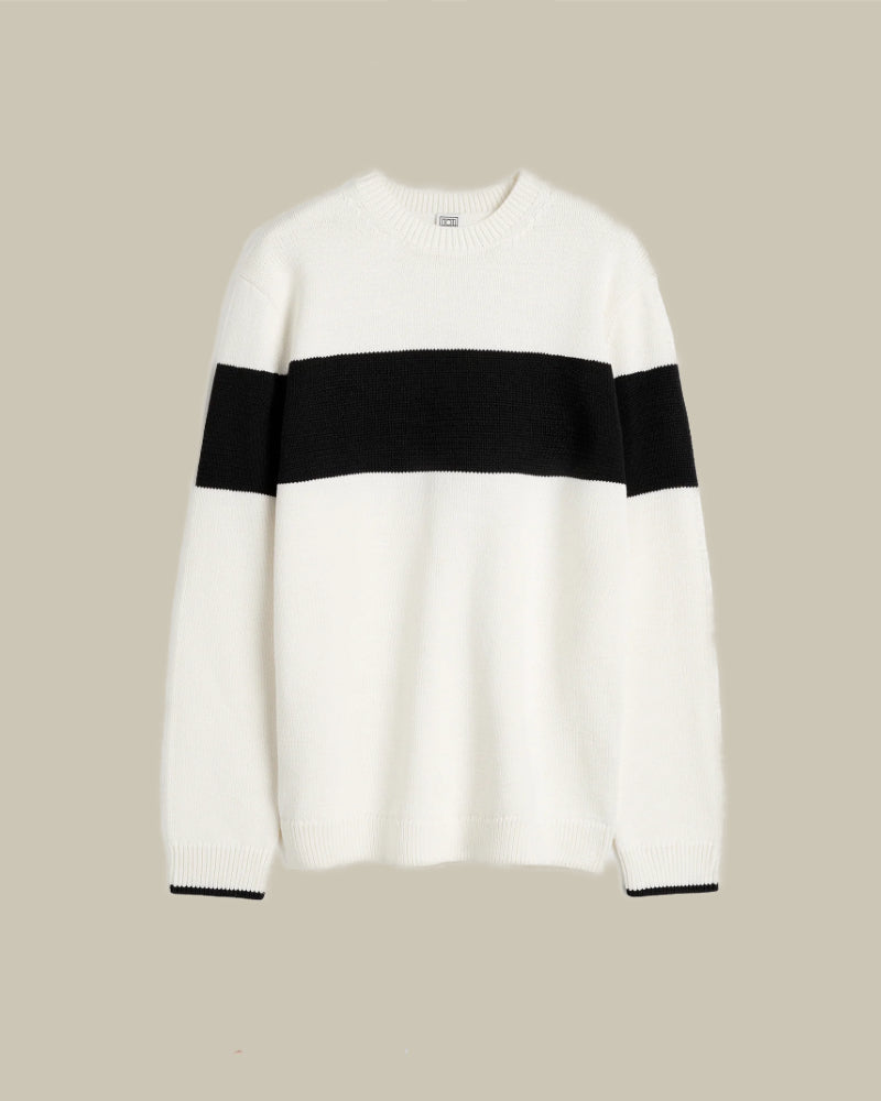 Contrast Stripe Knit White & Black Jumper