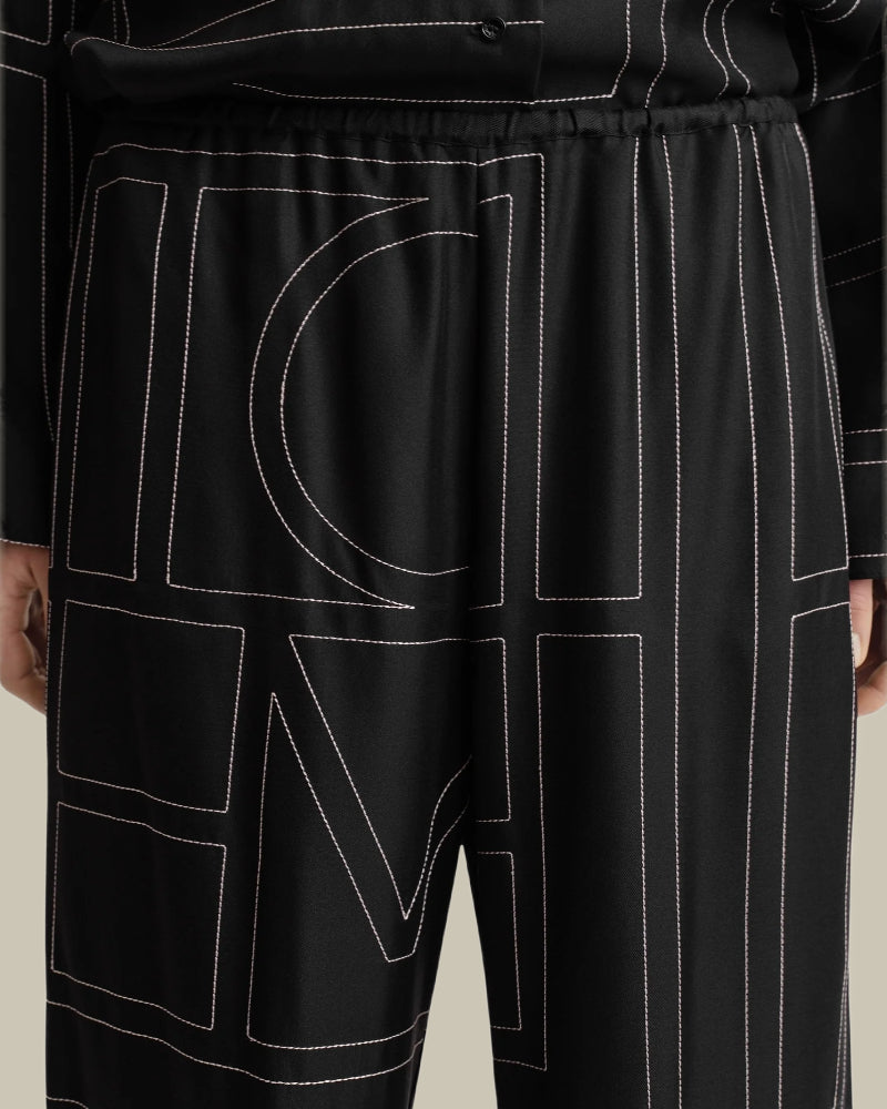 Monogram Silk PJ Bottoms Black
