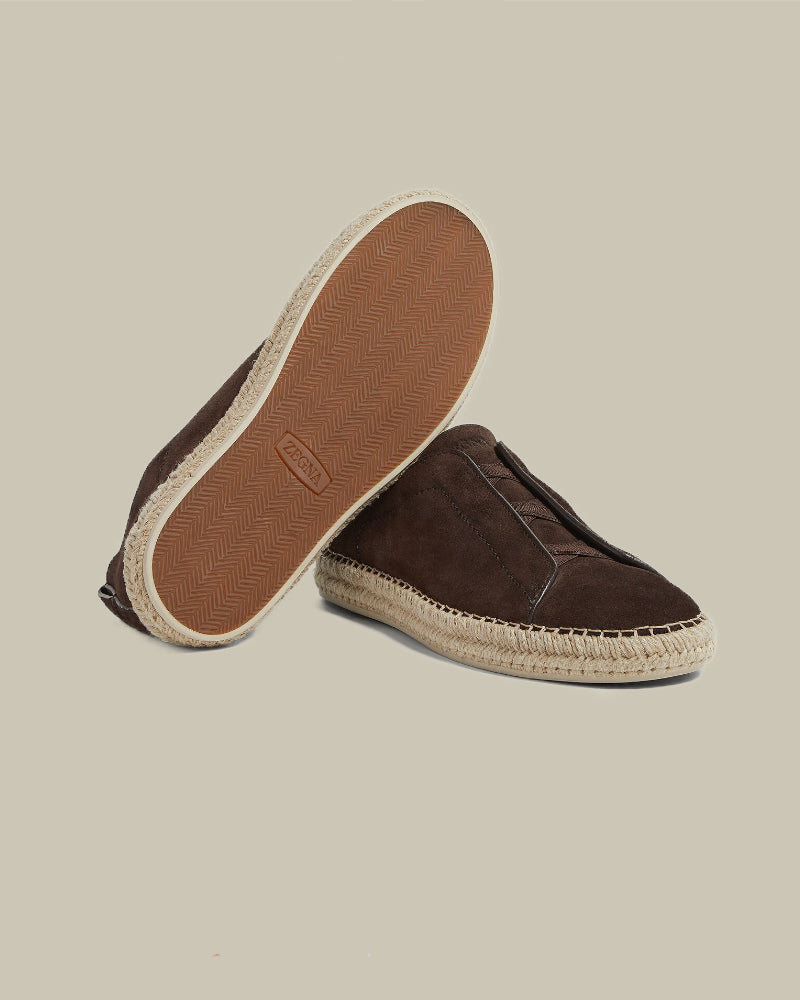 Dark Brown Suede Triple Stitch Espadrilles