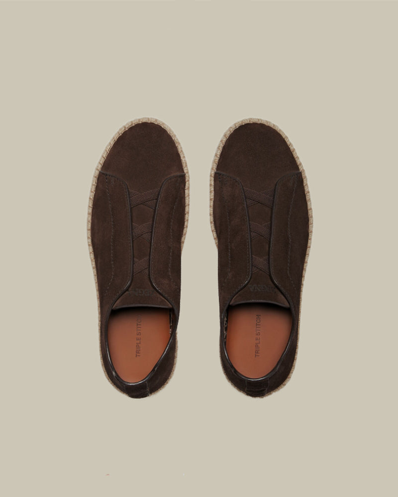 Dark Brown Suede Triple Stitch Espadrilles