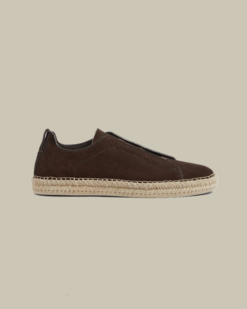 Dark Brown Suede Triple Stitch Espadrilles