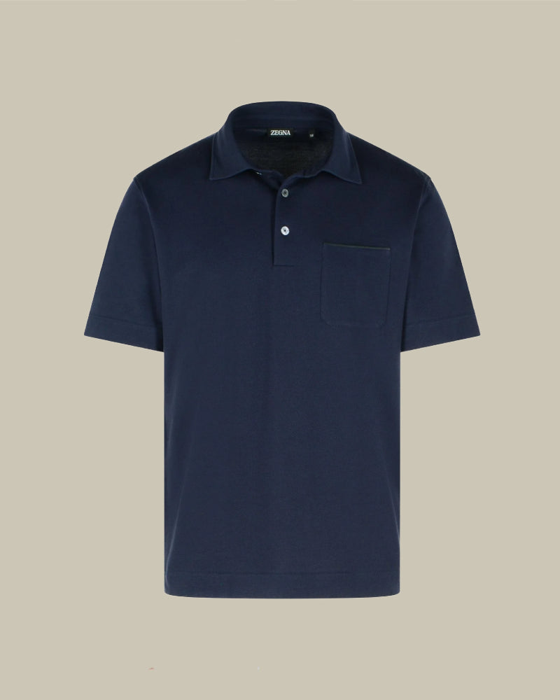 Pure Cotton Pique Short Sleeved Polo With Suede Piping