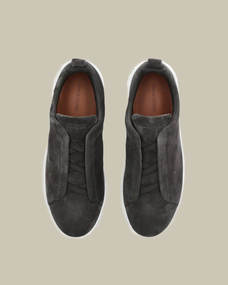 Dark Grey Suede Triple Stitch Sneakers