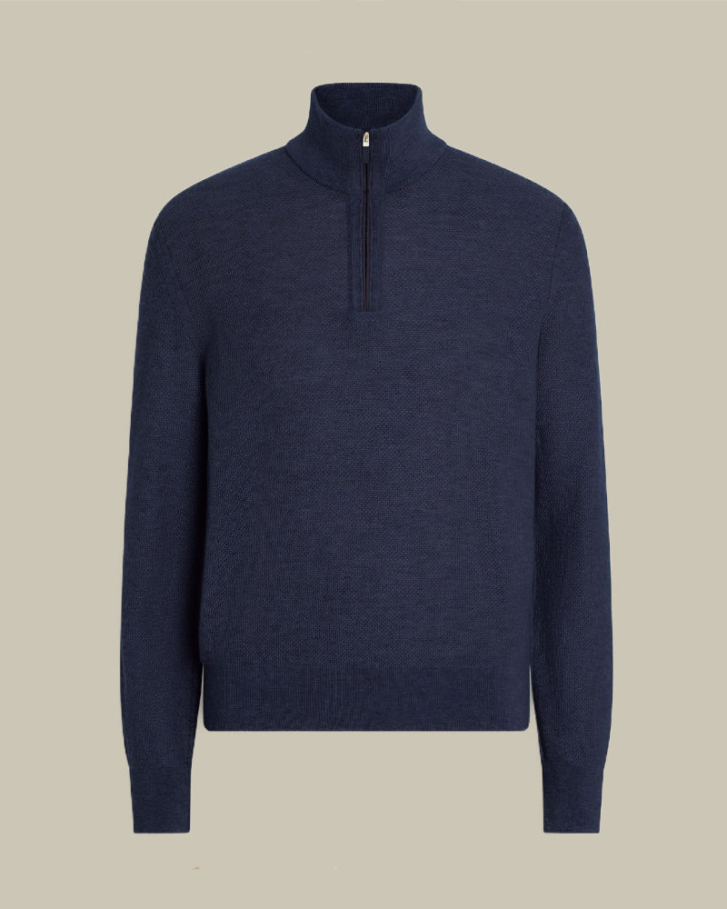 Ink Blue Oasi Cashmere Zip Mock Neck