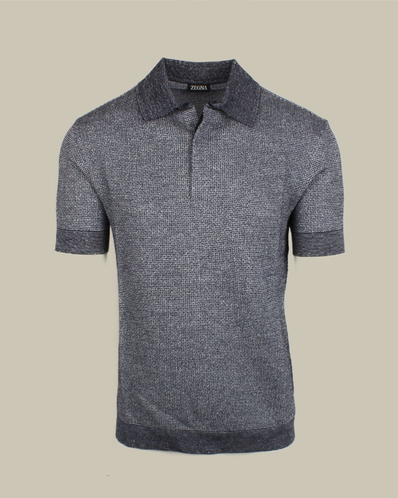 Grey Cotton Linen and Silk Short Sleeve Polo