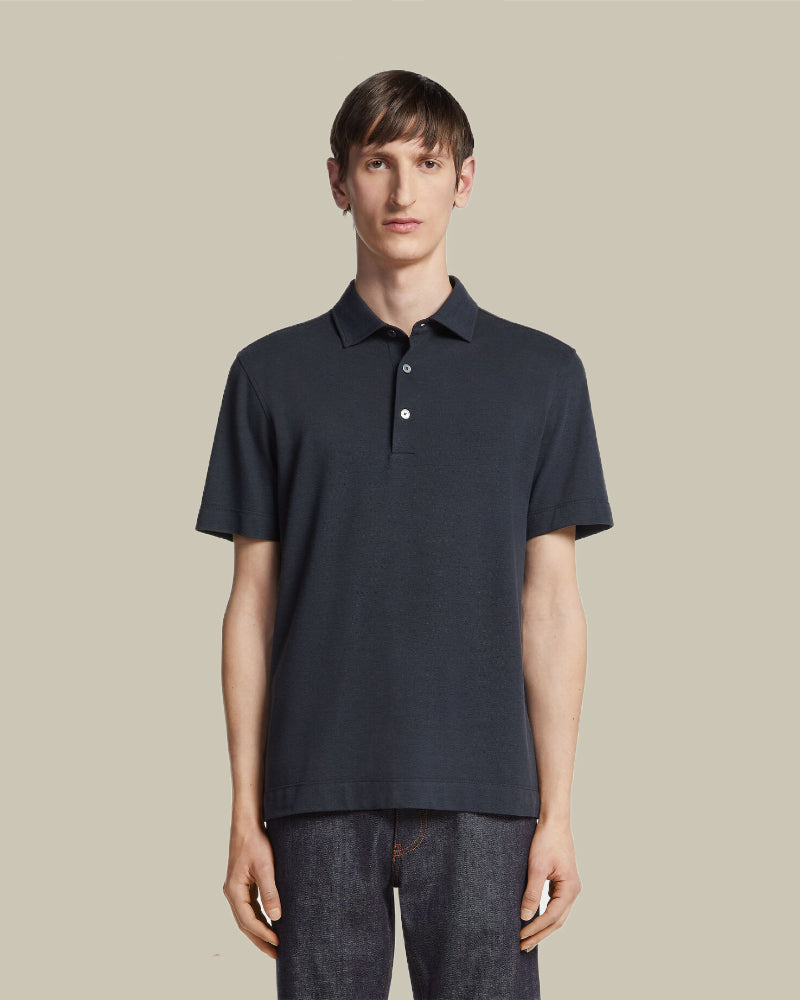 Cotton and Silk Polo Navy