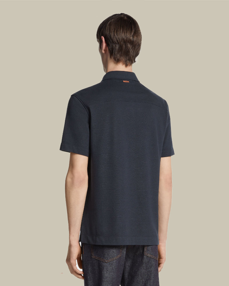 Cotton and Silk Polo Navy