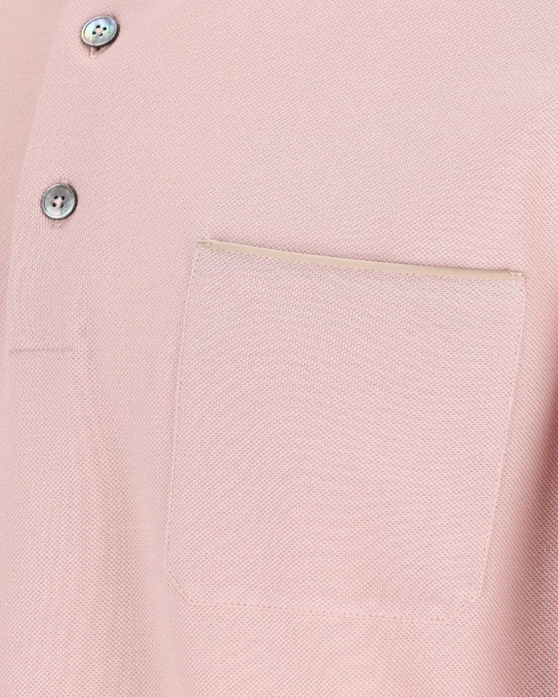 Pure Cotton Pique Pink Polo With Suede Piping Chest Pocket