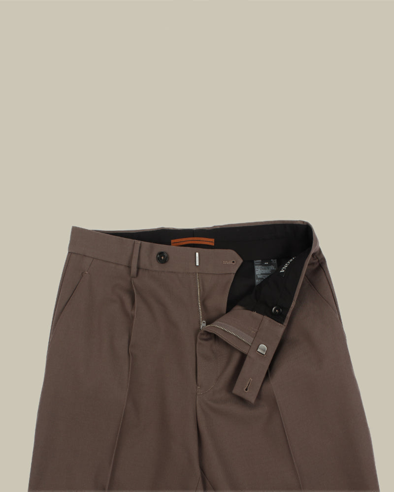 Cotton and Wool Taupe Button Fasten Trousers