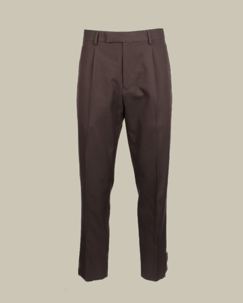 Cotton and Wool Taupe Button Fasten Trousers