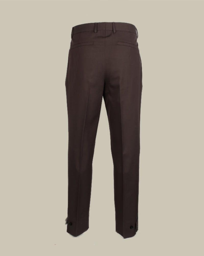 Cotton and Wool Taupe Button Fasten Trousers
