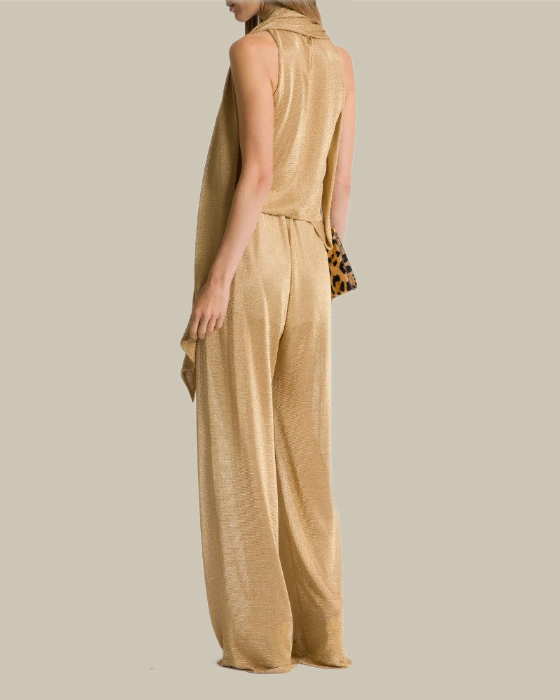 Wide Leg Gold Lurex Mesh Trousers