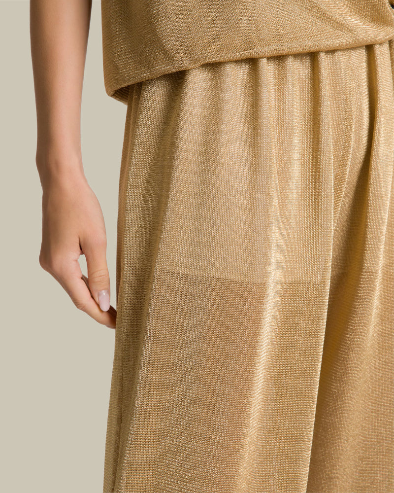 Wide Leg Gold Lurex Mesh Trousers