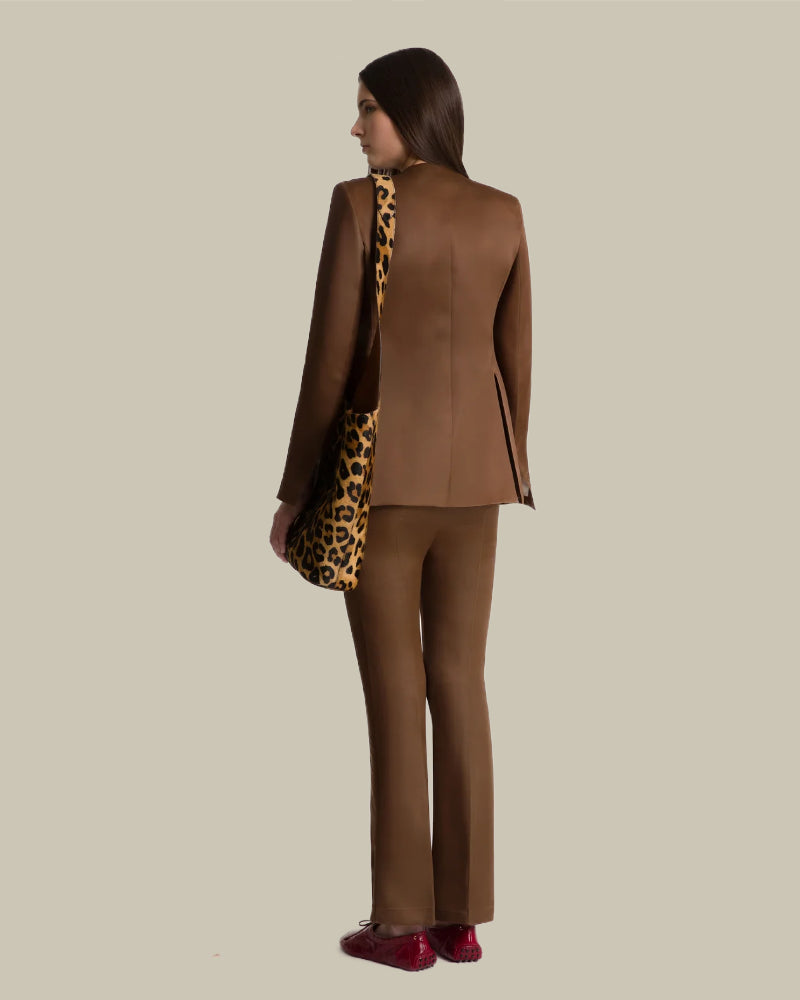 Brown Straight Leg Silk Trousers
