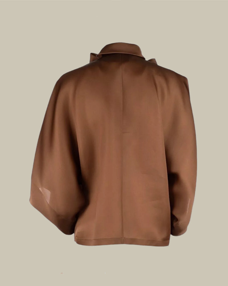 Brown Silk Buttoned Triple Organdis Blouse