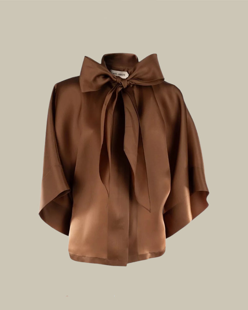 Brown Silk Buttoned Triple Organdis Blouse