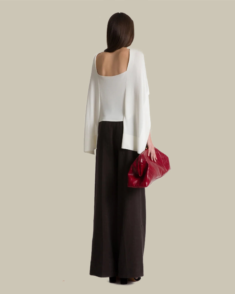 White Knitted Cape Sleeve Top