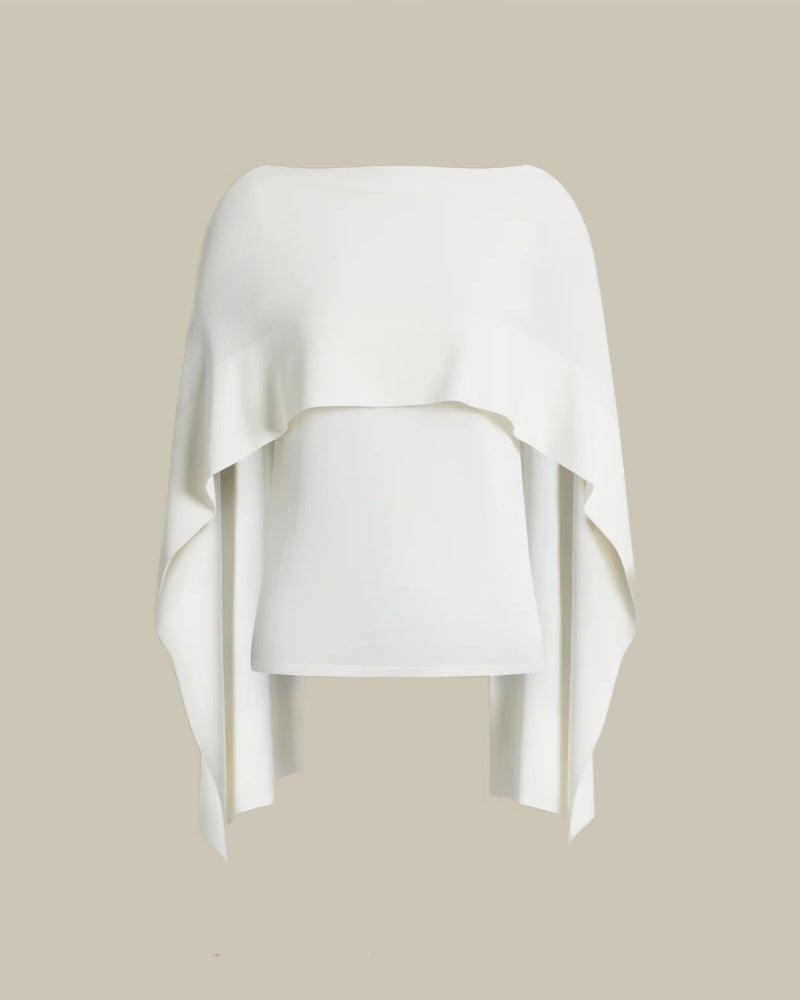 White Knitted Cape Sleeve Top