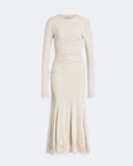 Gathered Midi Dress With Lace Trim