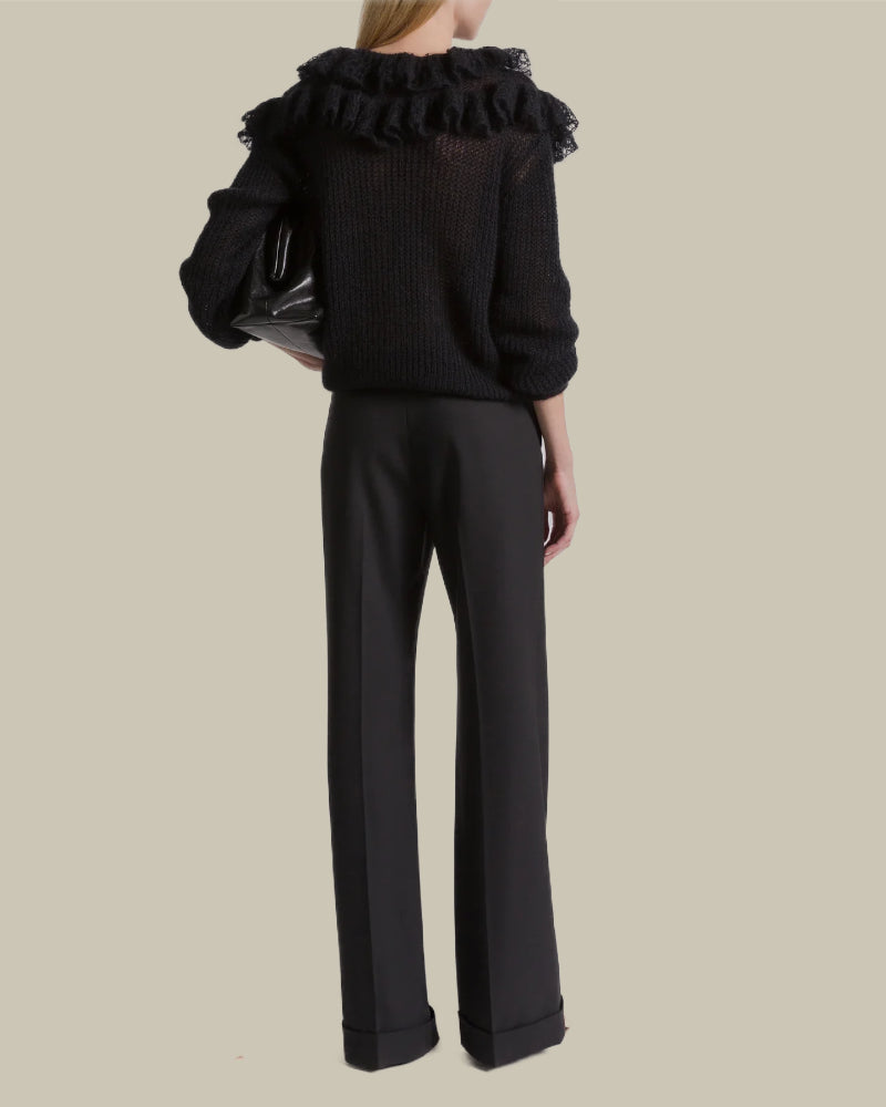 Black Merino Ruffle Jumper