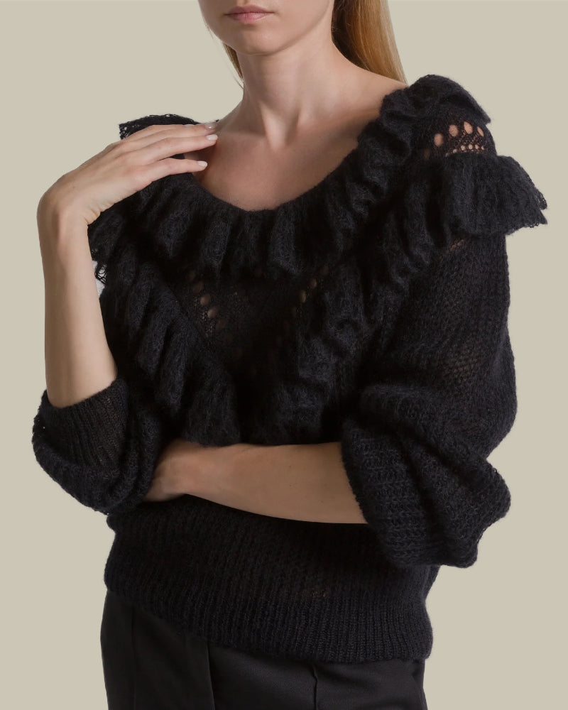 Black Merino Ruffle Jumper