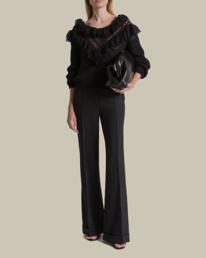Black Merino Ruffle Jumper