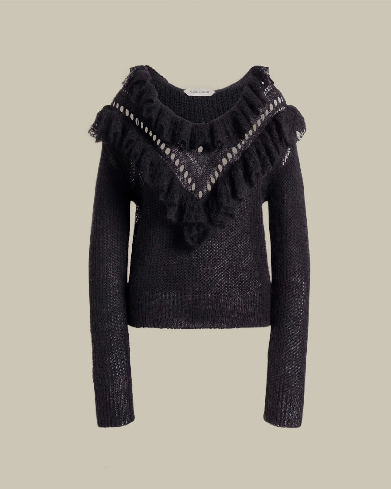 Black Merino Ruffle Jumper
