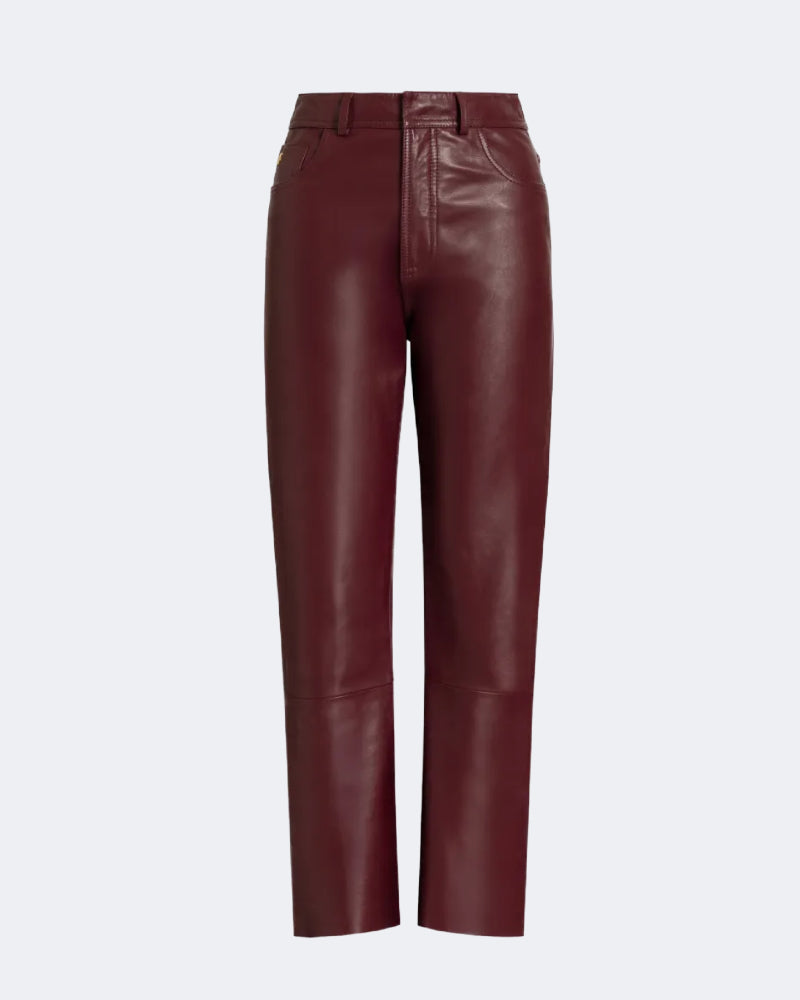 Straight Leg Trousers in Soft Burgundy Leather
