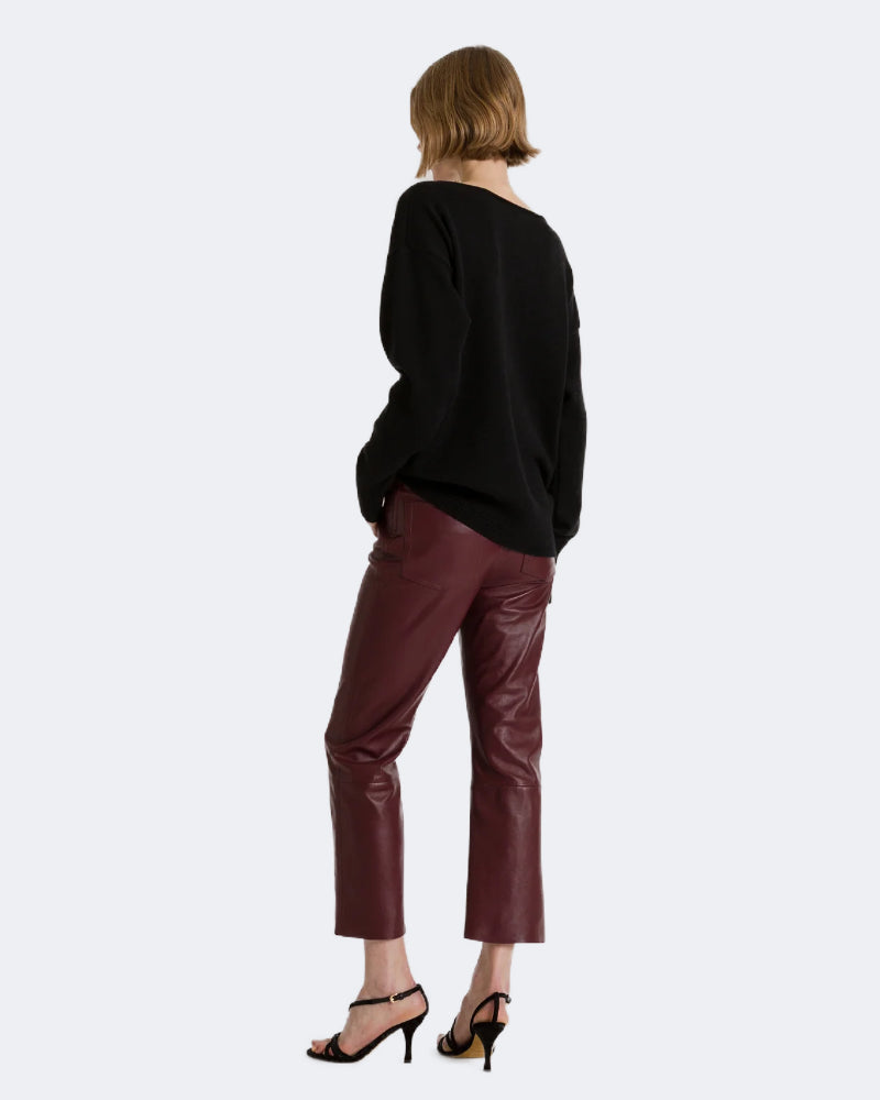 Straight Leg Trousers in Soft Burgundy Leather