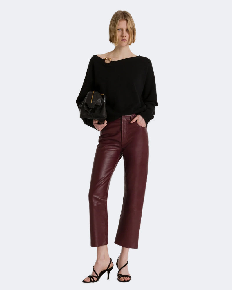 Straight Leg Trousers in Soft Burgundy Leather