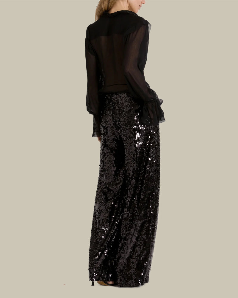 Wide Leg Sequin Trousers Black