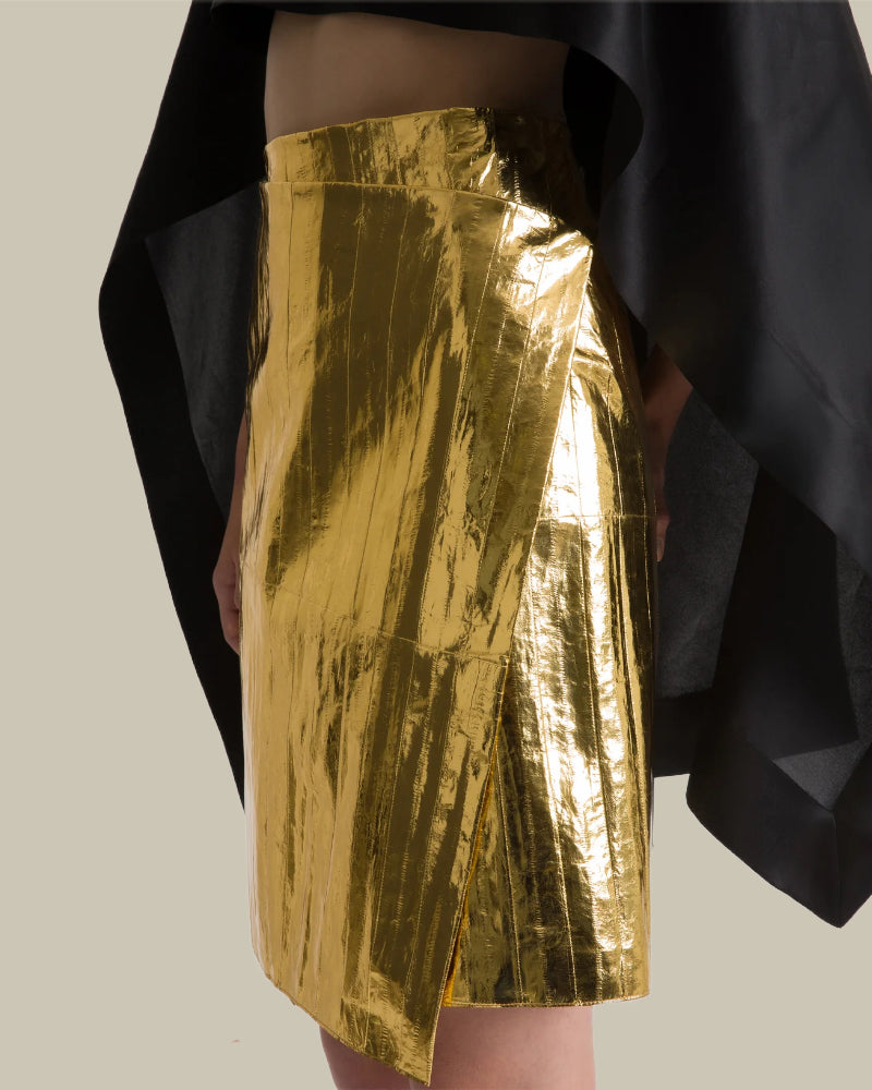 Gold Metallic Eel Wrap Skirt