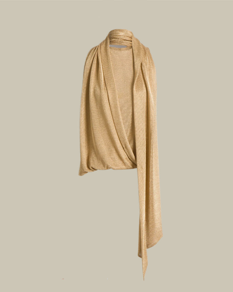 Gold Lurex Mesh Scarf Detail Top