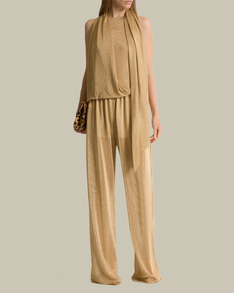 Gold Lurex Mesh Scarf Detail Top